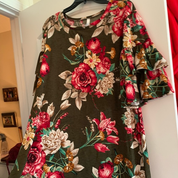 Floral Dress with Bell Ruffle Sleeves - Picture 3 of 3